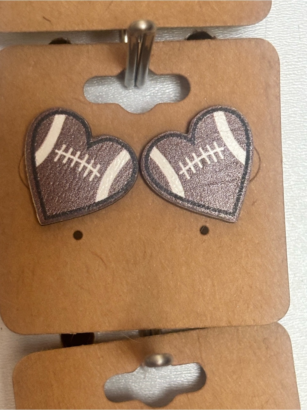 Heart Football Stud Earrings - Brown